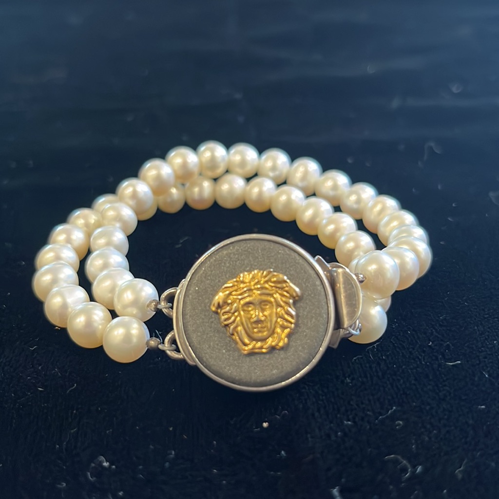 Versace Pearl And Medusa Silver Clasp Bracelet 395$